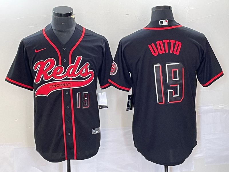 Men Cincinnati Reds #19 Uotto Black Co Branding Nike Game MLB Jersey style 3